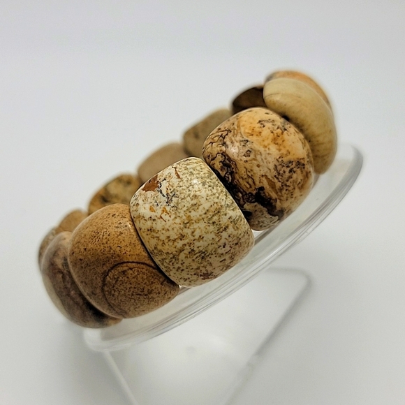 Picture, Owyhee or Landscape Jasper Beaded Stretch Bracelet US Size 7.50" Unisex - Picture 4 of 11